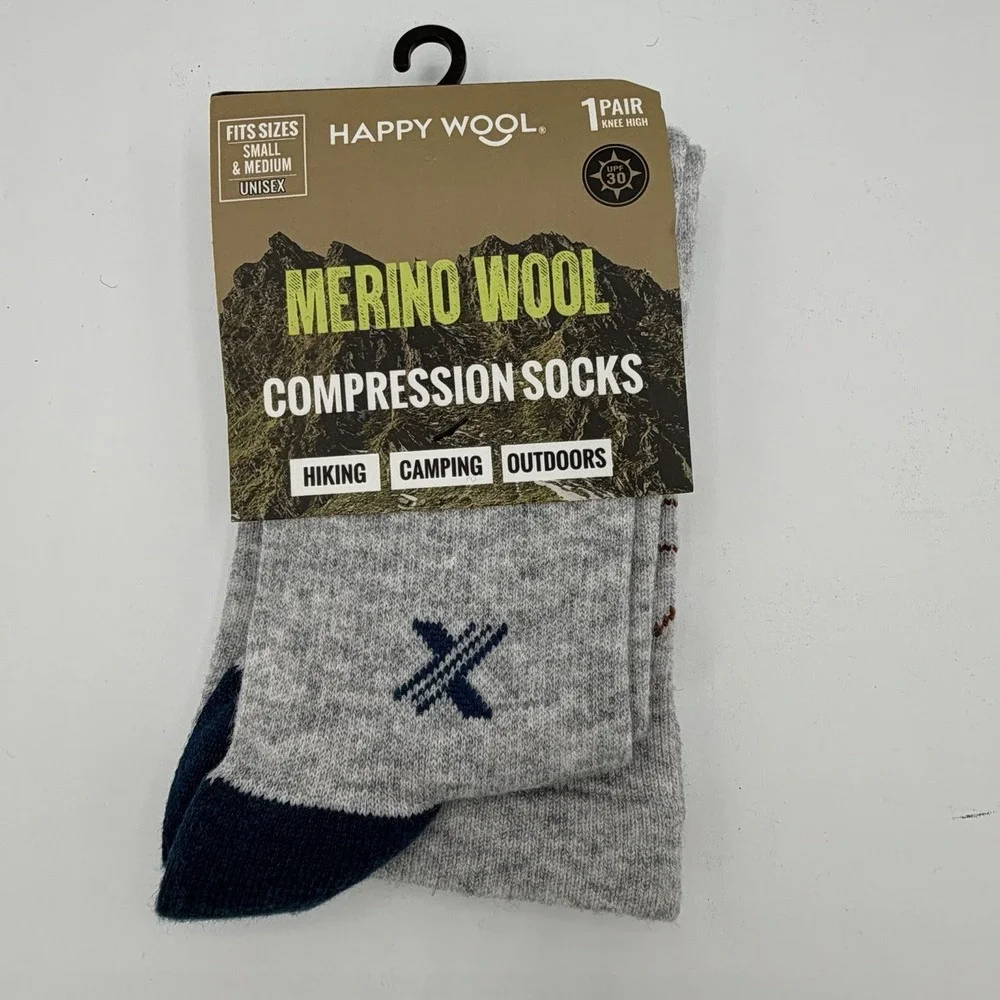 2-Pair Compression Knee High Socks By Happy Wool Unisex S/M Merino Wool Blue